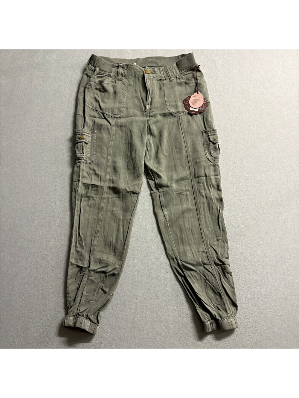 Knox Rose Cargo Jogger Pants Womens Medium Olive Green Rayon Elastic Waist NWT